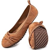 Ecetana Womens Flats Shoes Dressy: Round Toe Bowknot Suede Foldable Ballet Flats Comfortable Casual Slip On Loafers