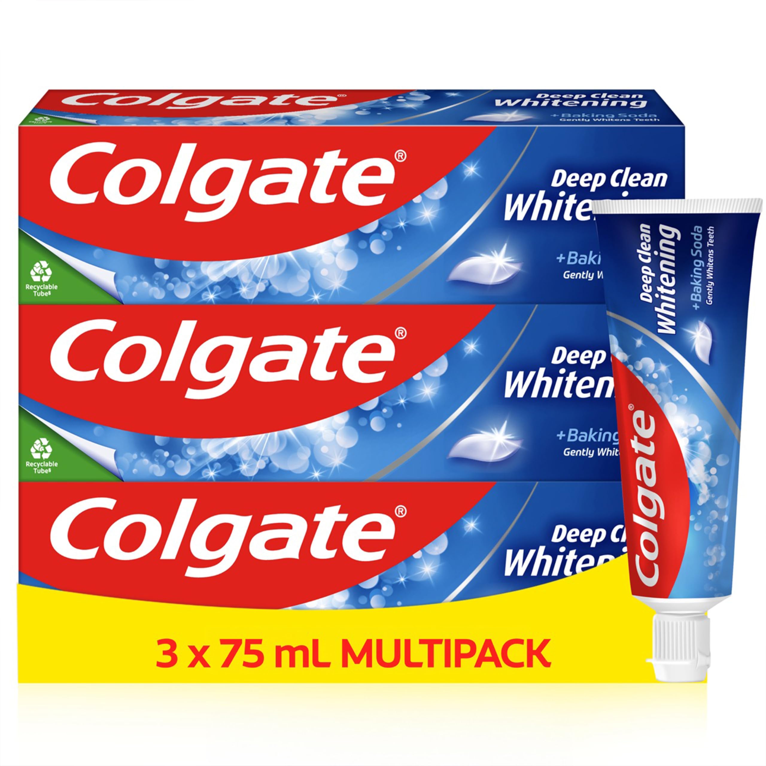 Colgate Deep Clean Whitening Toothpaste, 3 x 75 ml - Fights Cavities - Removes Plaque - Clinically Proven Fluoride Toothpaste - Mint Toothpaste