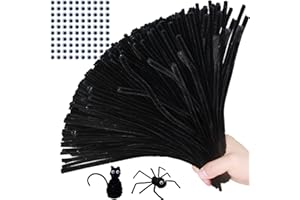 AHUIFT Upgraded 100PCS Black Pipe Cleaners Chenille Stems Bulk DIY Art Supplies Craft Bonus Googly Eyes Thicker Long Fuzzy Sticks Wires for Adults and