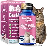 BestLife4Pets Cat Weight Gainer &amp; Thyroid Support - 400 Pills | Natural Appetite Stimulant for Cats, Underweight Kittens or Senior Cats Showing Restlessness and Poor Coat &ndash; Help Improve