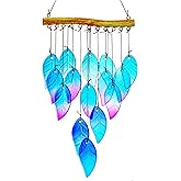 Wind Chimes for Outside,Stained Glass Leaves Wind Chimes Indoor Outdoor Hanging Decor Handmade 12.5" Garden Chimes for Windows, Patio,Backyard Decor Ornament for Christmas Tree