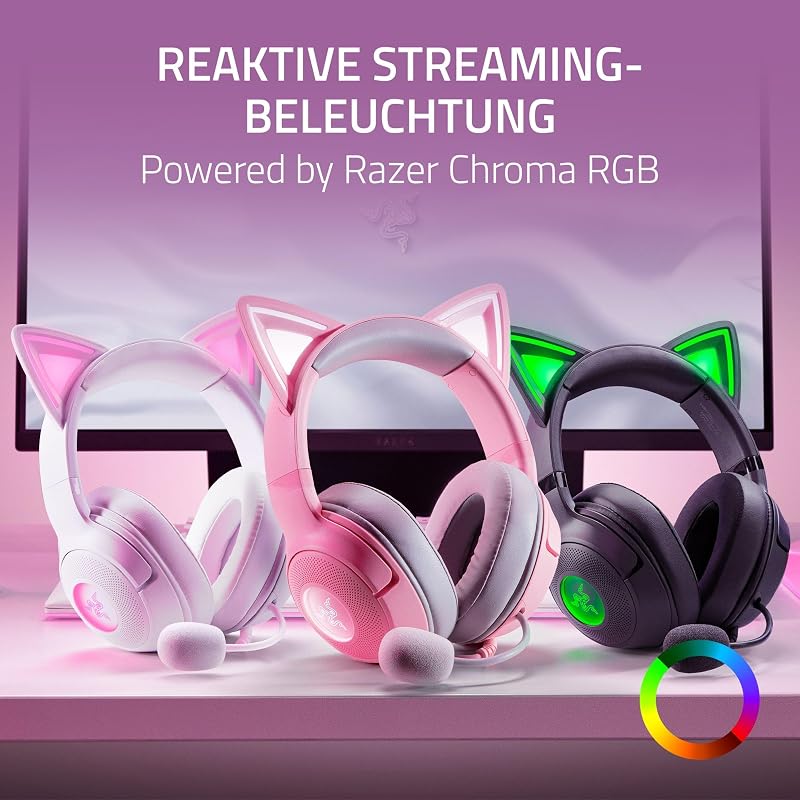 Kraken Kitty V2 - Kabelgebundenes RGB-Headset mit Katzenohren (Reaktive Streaming-Beleuchtung, HyperClear Mikro, Triforce 40mm Treiber, 7.1 Surround Sound) Schwarz