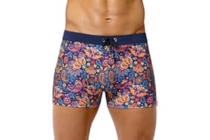 Casey Kevin Men's Swim Briefs Square Leg Printed Swimming Trunks Quick Dry Drawstring Bathing Suit Board Short for Beach