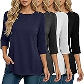 Xaatren 4 Pack 3/4 Sleeve Tunic Tops for Women Side Slit T Shirts Round Neck Loose Fit Casual Basic Tunics Wear with Leggings