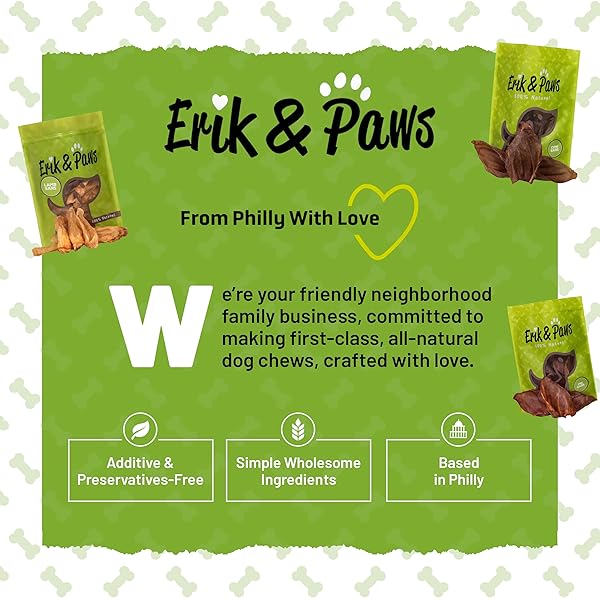 ERIK & PAWS SMOKED PIG EARS FOR DOGS – PREMIUM ALL-NATURAL, UNBLEACHED 100% DOG PIG EARS, NO ADDITIVES OR HORMONES, SMOKED IN THE USA, SAFE RAWHIDE ALTERNATIVE, GENTLE ON TUMMIES – 18 COUNT