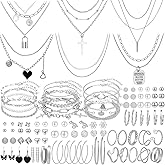 NEWITIN 100 Pieces Silver Jewelry Set for Women Fashion Costume Jewelry Silver Gold Plated Necklace Bracelet Ring Earrings Set for Women