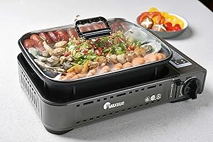 Maxsun Portable Tabletop Hot Pot Gas Stove, Gill Pan Gas Stove, with Carrying Case, 7,250BTU, Outdoor/Indoor, Camp Stove