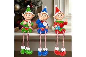 Dazzle Bright Christmas Elf Figurines Decoration, Set of 3 Resin Elf Sitters with Dangling Legs, Xmas Table Fireplace Shelf Sitters Decorations Sitting Figurines Ornament for Indoor Home Decor