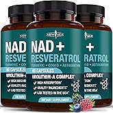 NAD+ Supplement Complex – NAD+ 300 mg with Astaxanthin, Urolithin A, Resveratrol, CoQ10 & Antioxidant Blend – Cellular Energy, Mitochondrial Support or Women & Men – Vegan, Non-GMO- 180 Count