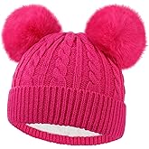 BAOPLAYKIDS Kids Winter Beanie Hat Warm Fleece Lined Knitted Ski Cap with Double Pom Pom for Boys Girls Ages 7-12