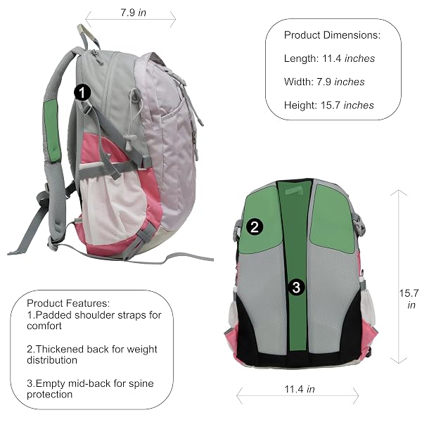 WGOOURS KIDS 18L EARLY SCHOOL AGE HIKING WATERPROOF OUTDOOR CAMPING TRAVEL BACKPACK, BREATHABLE PANEL & PICNIC MAT (MERMAID)