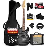 Pyle Electric Guitar Kit with Amp, Full Size Instrument with Humbucker Pickups, Guitarra Electrica Amplifier and Beginner Bundle Accessories, 39" Black
