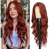 Long Auburn Wavy Wig for Women 26 Inch Auburn Middle Part Curly Synthetic Hair Wig Natural Look Heat Resistant Fiber for Daily Party Use