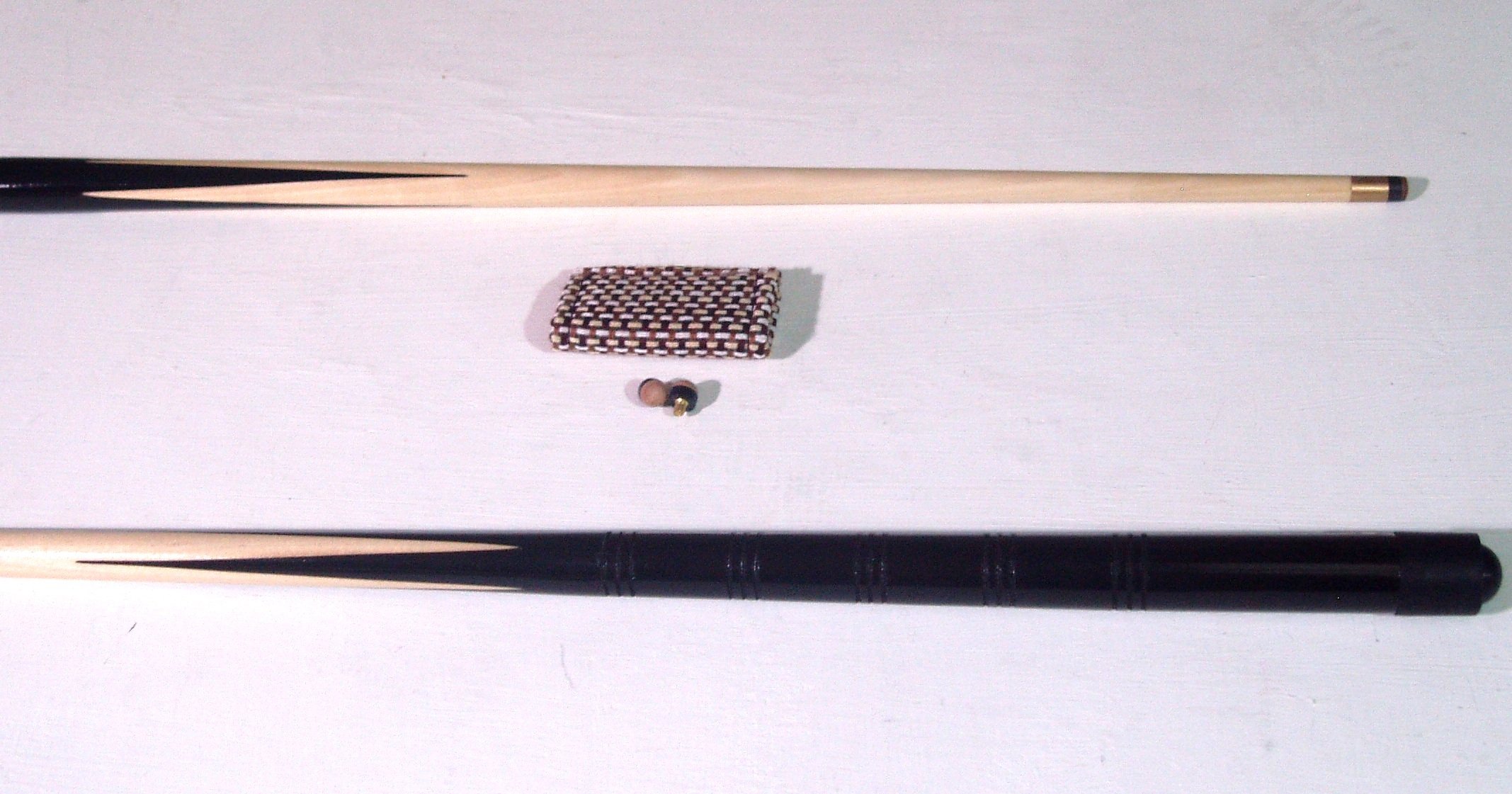 A PAIR OF JUNIOR 1 PIECE 36" CUES INCLUDING 2 TIPS & CUE CLOTH SLICKER**