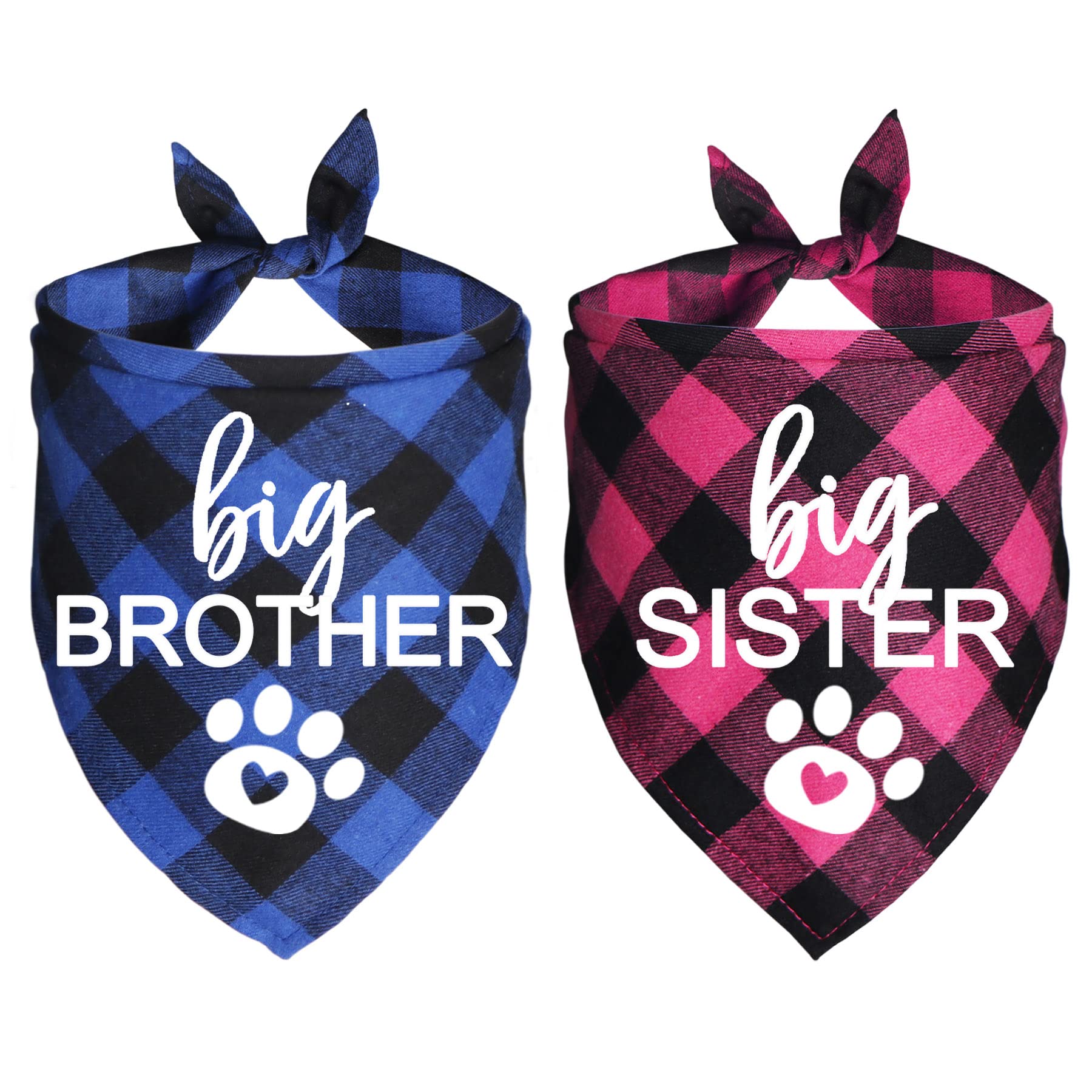 JOTFA Big Brother Big Sister Dog Bandana, Plaid Pregnancy Announcement Dog Bandanas for Dogs (Blue and Pink, Big Brother and Big Sister)