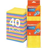 Macro Max Microfiber Cleaning Cloths 4 Pack, Lint Free 12x11in | Ultra-Absorbent Lint-Free Microfiber Cloths, 4 Pack, 12 x 11 in, Wet or Dry Use on Glass and Worktops