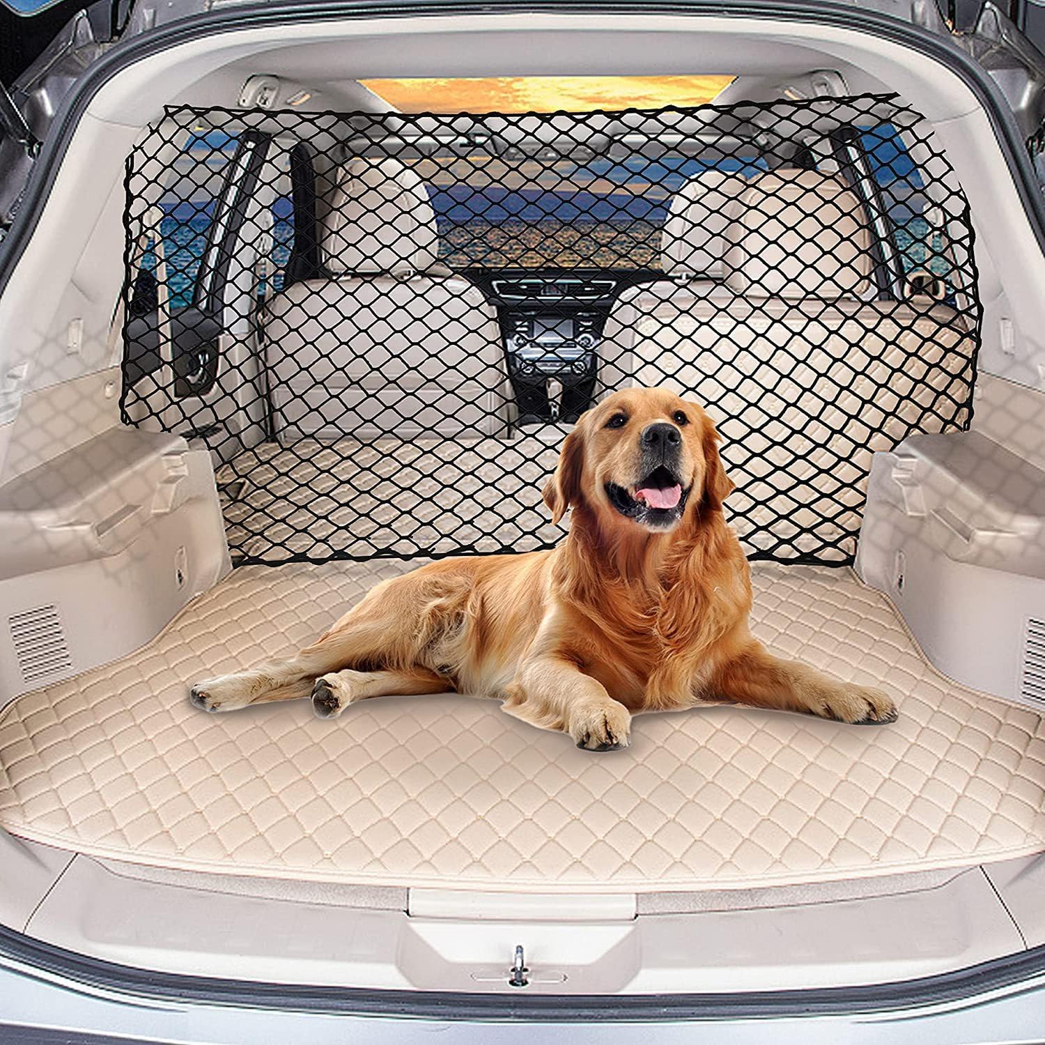 Cachpib Car Dog Net Barrier, Adjustable Mesh Guard for Car Boot - 47X27 inch /120cmX70cm