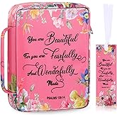 Laumoi Bible Cover Case for Women 10'' Flower Bible Holder Case Large Religious Carrying Bag for Women Study Christian Book Gift (Pink Flower)