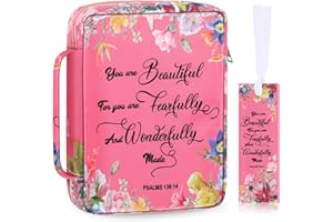 Laumoi Bible Cover Case for Women 10'' Flower Bible Holder Case Large Religious Carrying Bag for Women Study Christian Book Gift (Pink Flower)