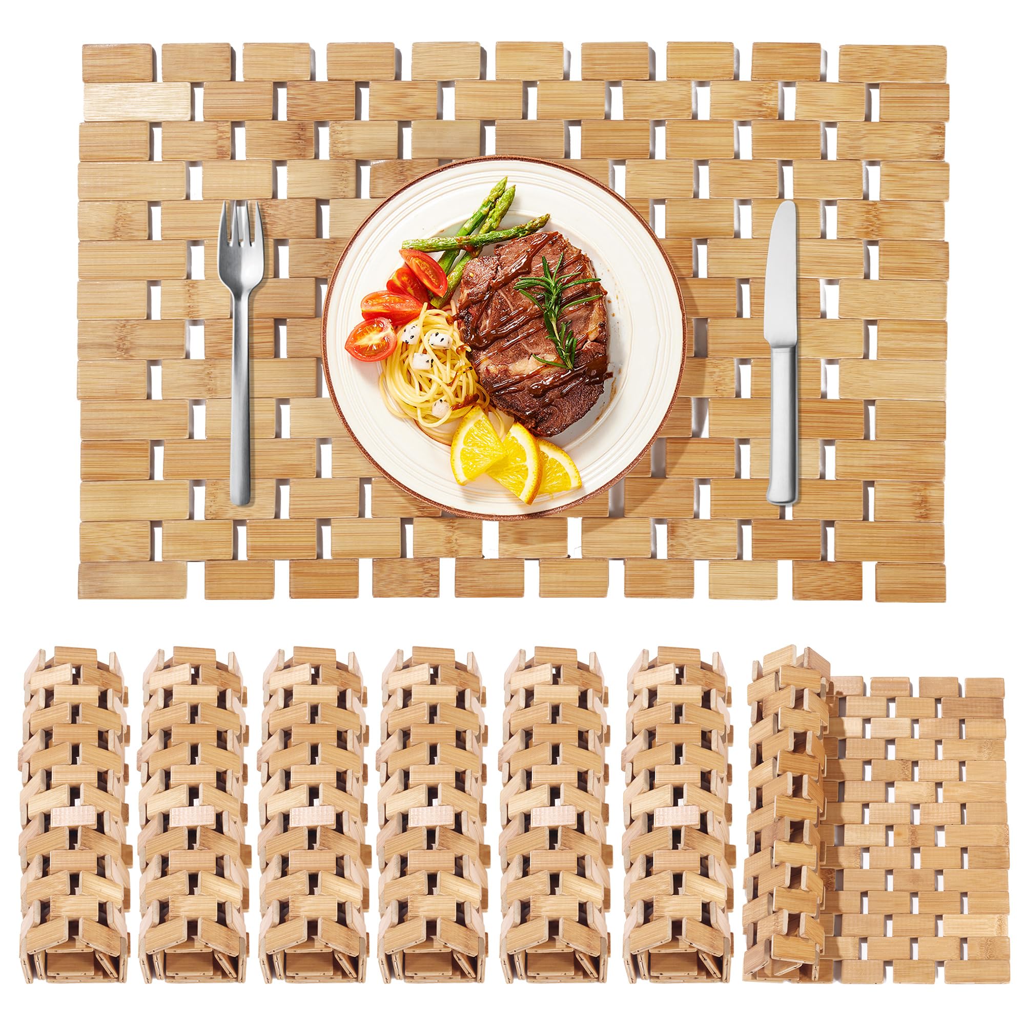Photo 1 of MABOZOO Bamboo Placemats,Thick Farmhouse Rolling Place Mat for Table Protection,Anti-Slip and Heat-Resistant Table Mat for Kitchen, Dinning Room (6 Pcs)