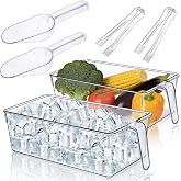 DGB 2 Sets Clear Ice Bucket for Freezer, Ice Storage Bin &amp; Holder | Freezer Ice Bin, Pull-Out Handle, Ice Cube Container, Scoop &amp; Tongs, Home Bar, Fridge Organization,11.8 x 5.91 x 3.54 Inches