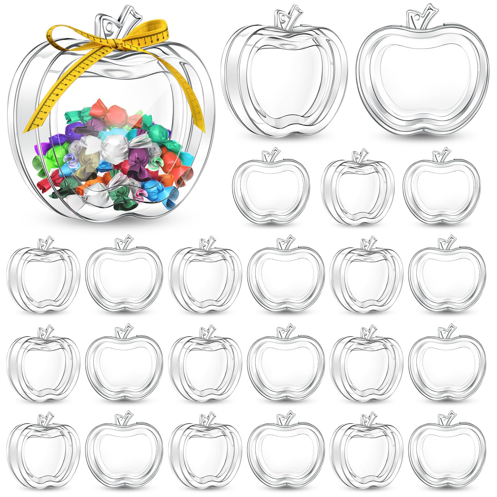 Photo 1 of 24 Pcs Back to School Gifts Acrylic Apple Containers Apple Shaped Candy Boxes Thank You Teacher Candy Jar with Ruler Ribbon for Fillable Classroom Back to School Favor Supplies