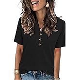 XMTOPYE Womens Summer Tops Short Sleeve Shirts Business Casual Outfits Trendy Fashion Beach Vacation Clothes 2025