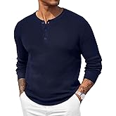 COOFANDY Men's Waffle Henley Shirts Crewneck Lightweight Sweater Long Sleeve Causal Knitted Pullover T Shirt