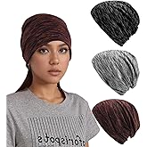 3 Pack Lightweight Slouchy Beanie for Men and Women Soft Cotton Knit Breathable Skull Cap Casual Daily Wear Hijab Undercap