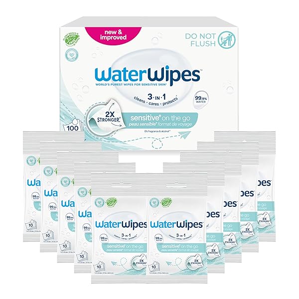 WATERWIPES SENSITIVE+ ON THE GO WIPES, 3-IN-1 CLEANS,...