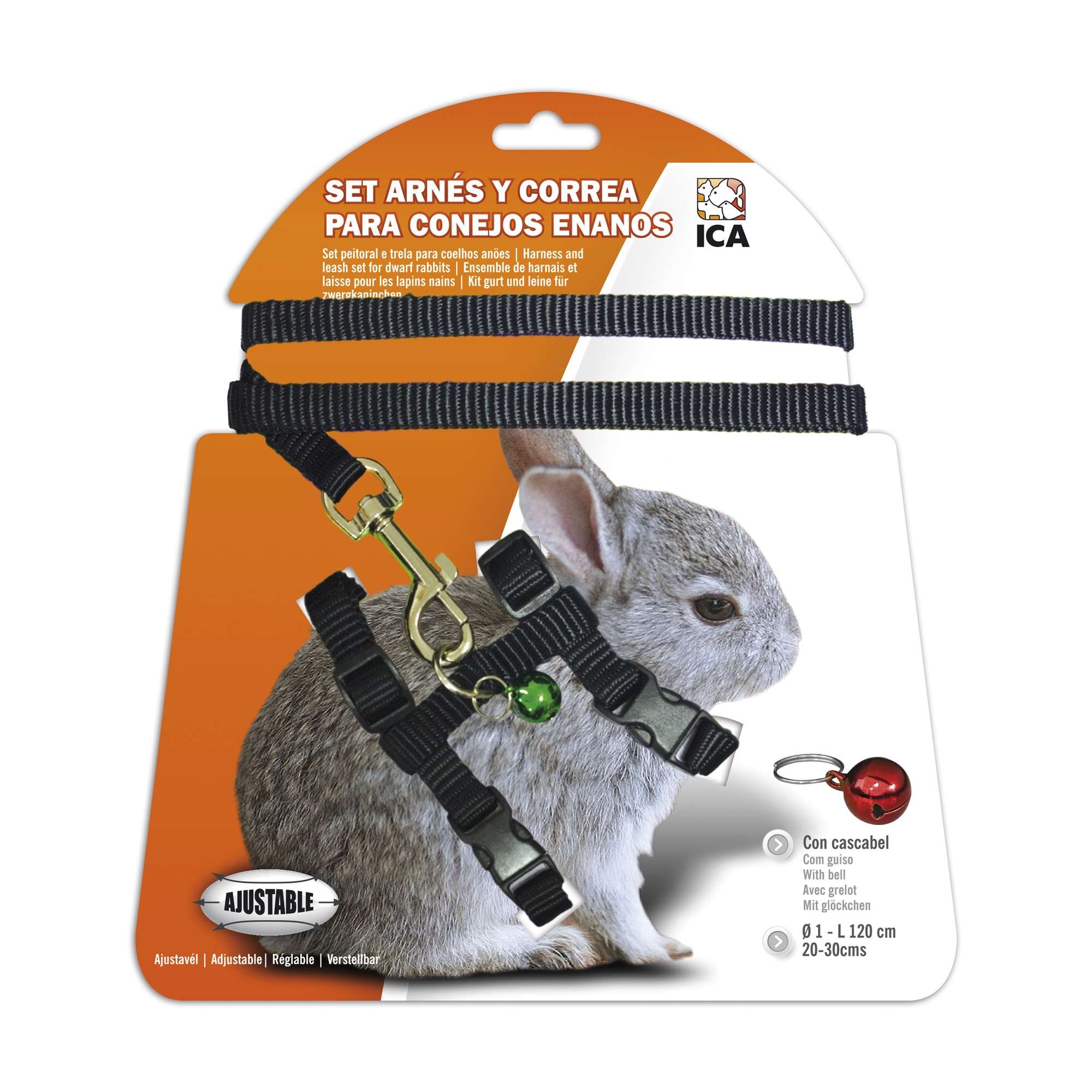 ICA DA1023 Dwarf Rabbit Harness and Strap Set, Black