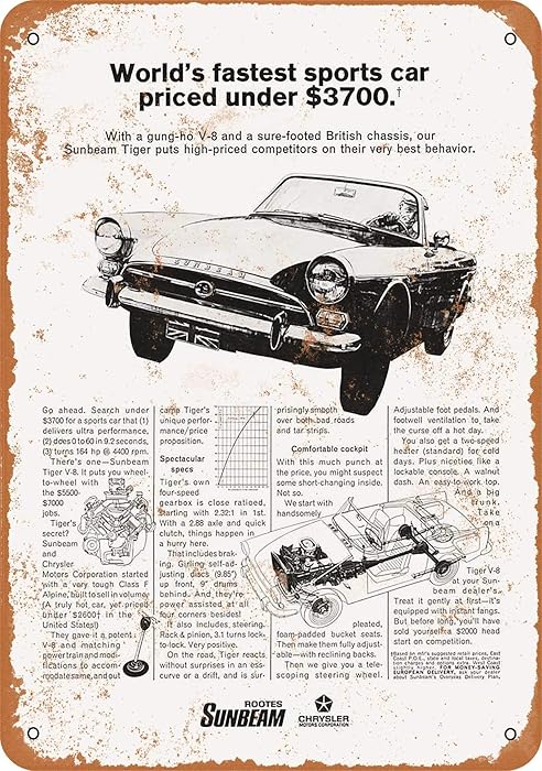 Wall-Color 9 x 12 Metal Sign - 1967 Chrysler Rootes Sunbeam Tiger - Vintage Look