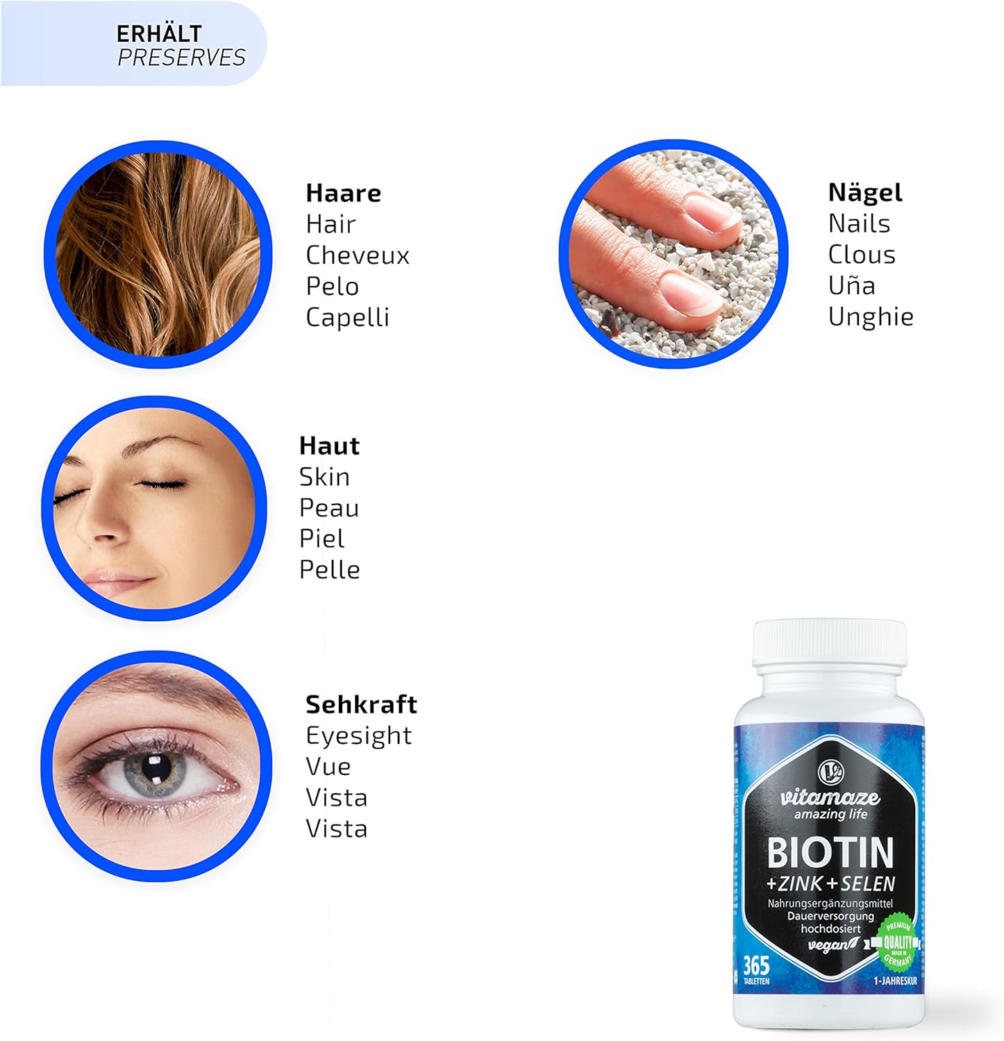 Vitamaze® Biotin 10000 mcg High Dose + Selenium + Zinc for Hair Growth