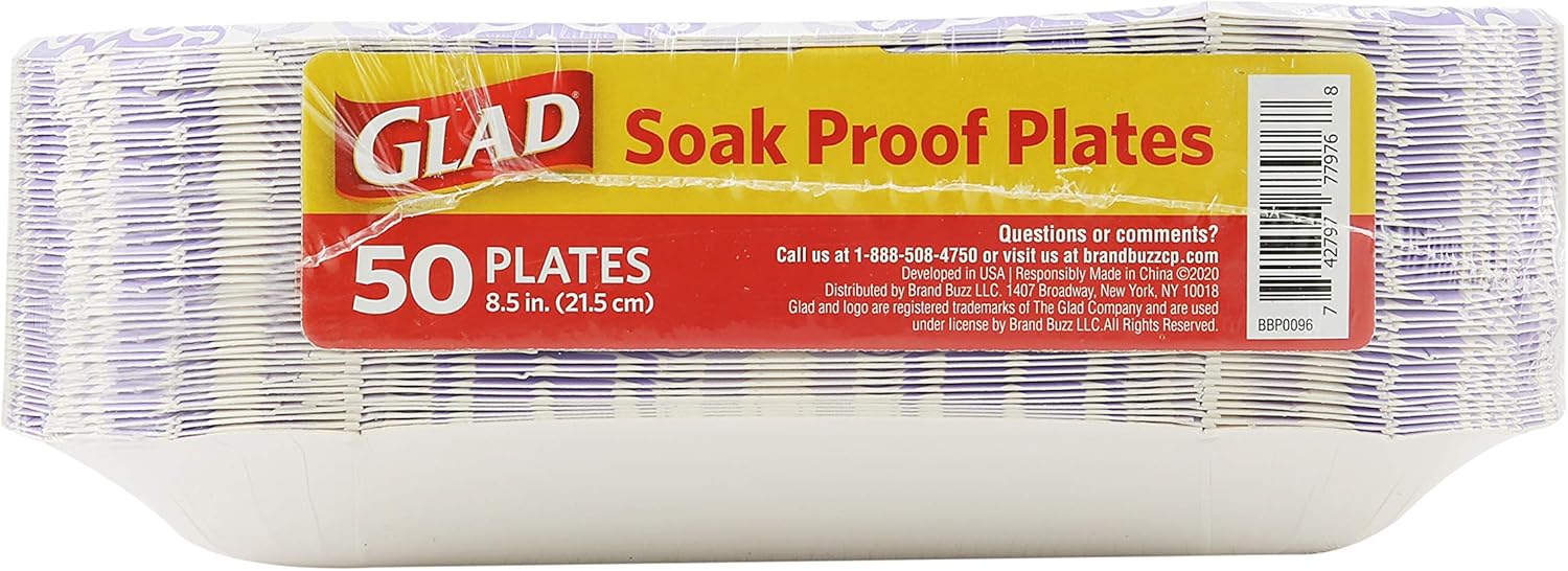 Glad Square Disposable Paper Plates for All Occasions | Soak Proof, Cut Proof, Microwaveable Heavy Duty Disposable Plates |50 Count Bulk Paper Plates | Size : 8.5: Health & Personal Care