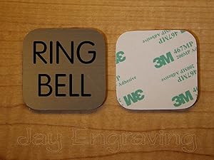 Engraved 2x2 Ring Bell Brushed Metal Finish Plastic Plate | Door Bell Tag Sign | Adhesive Back | Engraving Small Business Home Office Wall Plaque Doorbell Home Security Sign Placard (Brushed Gold)