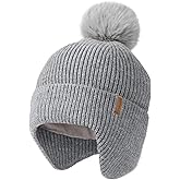 Camptrace Toddler Baby Winter Hat Warm Fleece Lined Knit Kids Hat with Earflap Infant Newborn Pom Beanie Knit Cap Girls Boys
