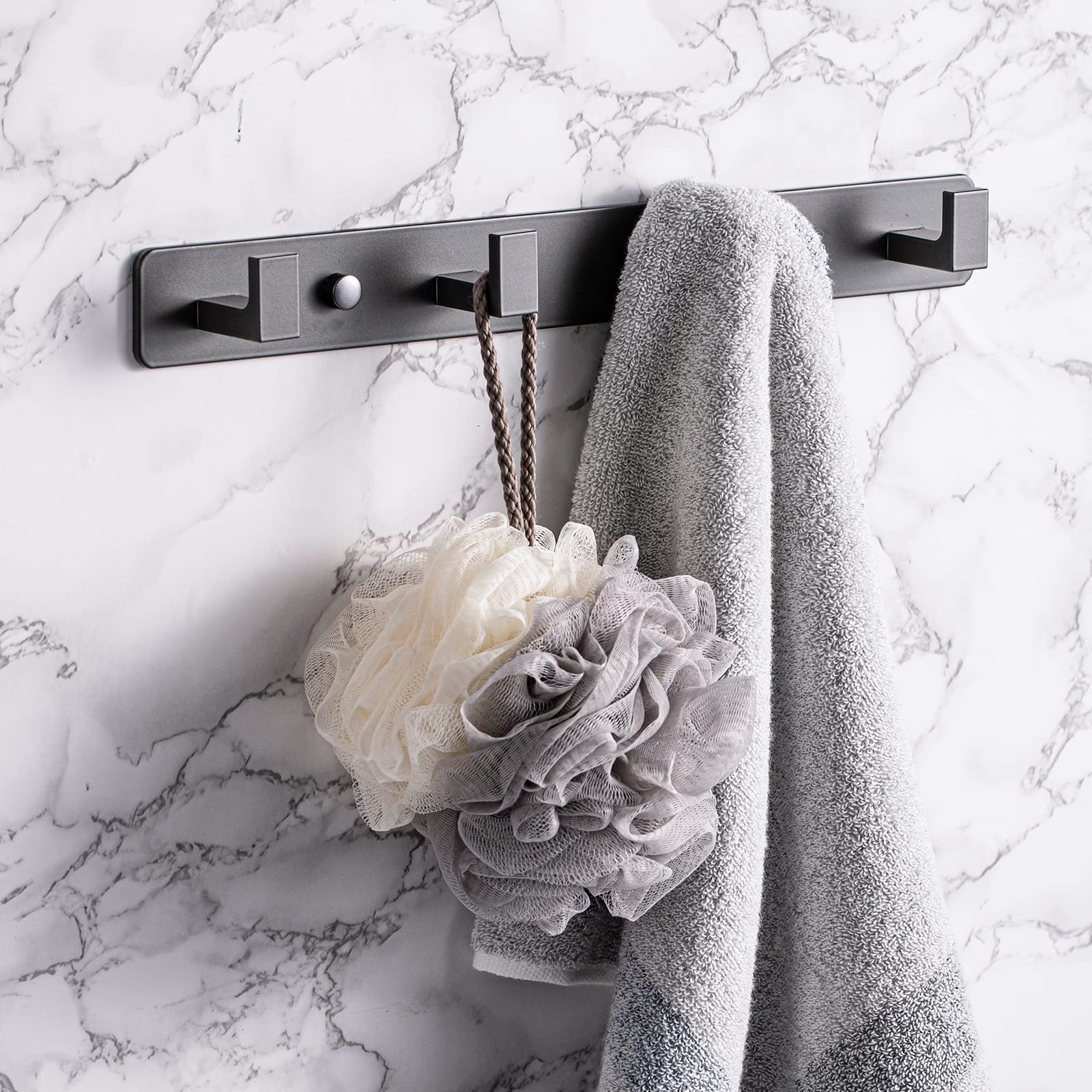 YUET 4 Door Hook Coat Bathroom Towel Hooks Wall Mounted Screw in Fixed Door or Robe Hook- Heavy Duty for Wall Hanger - Stainless Steel Holder in Bedroom or Kitchen for Clothes, Hats,Grey