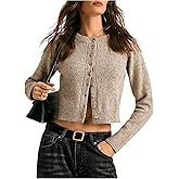 GORGLITTER Women's Button Up Cropped Cardigan Sweaters Dressy Cozy Holiday Outfits Boho Knit Long Sleeve Cardigan Trendy