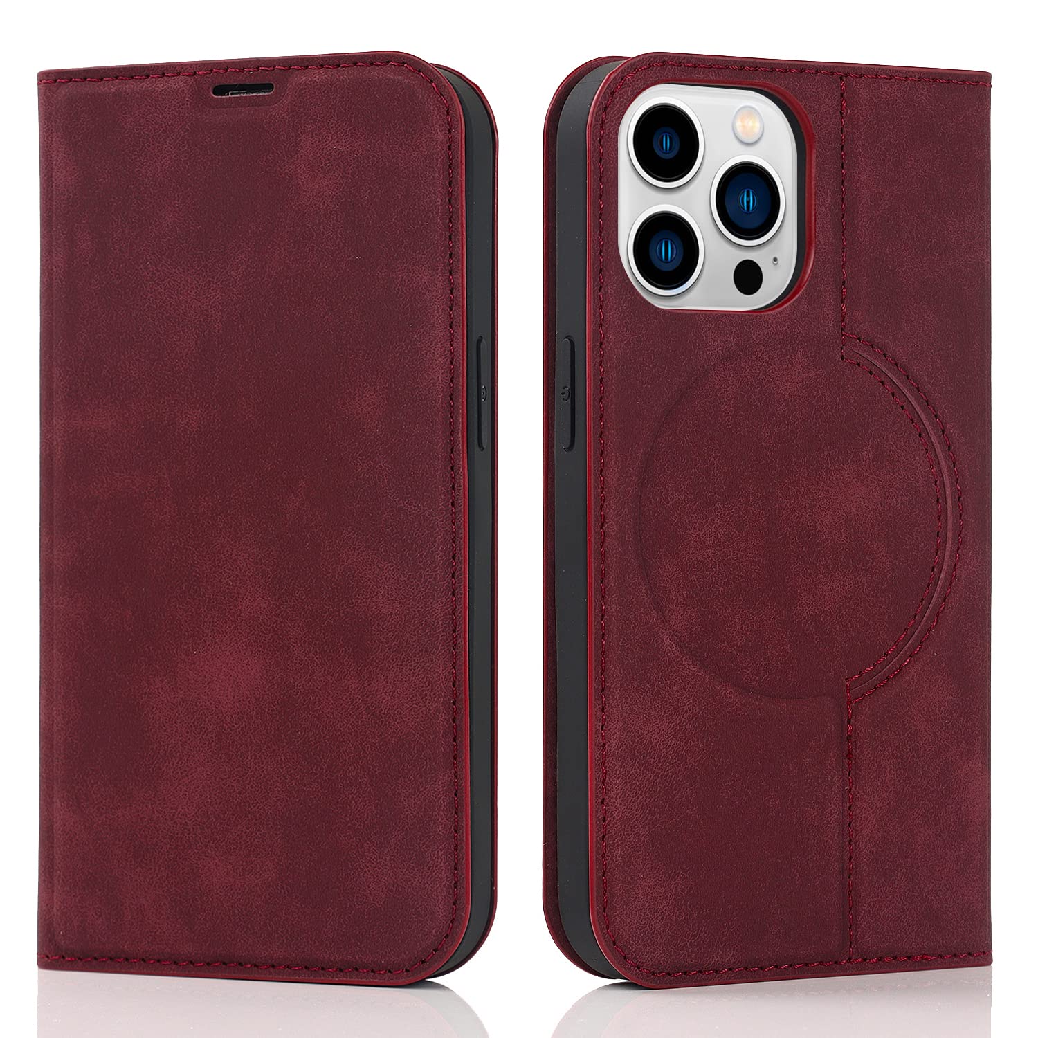 QLTYPRI Wallet Case for iPhone 14 Pro Max (6.7 inch) Compatible with Magsafe Charger, Magnetic Flip Folio PU Leather Phone Case with RFID Blocking Card Holder Slots Kickstand Shockproof Cover-Wine Red — image 1