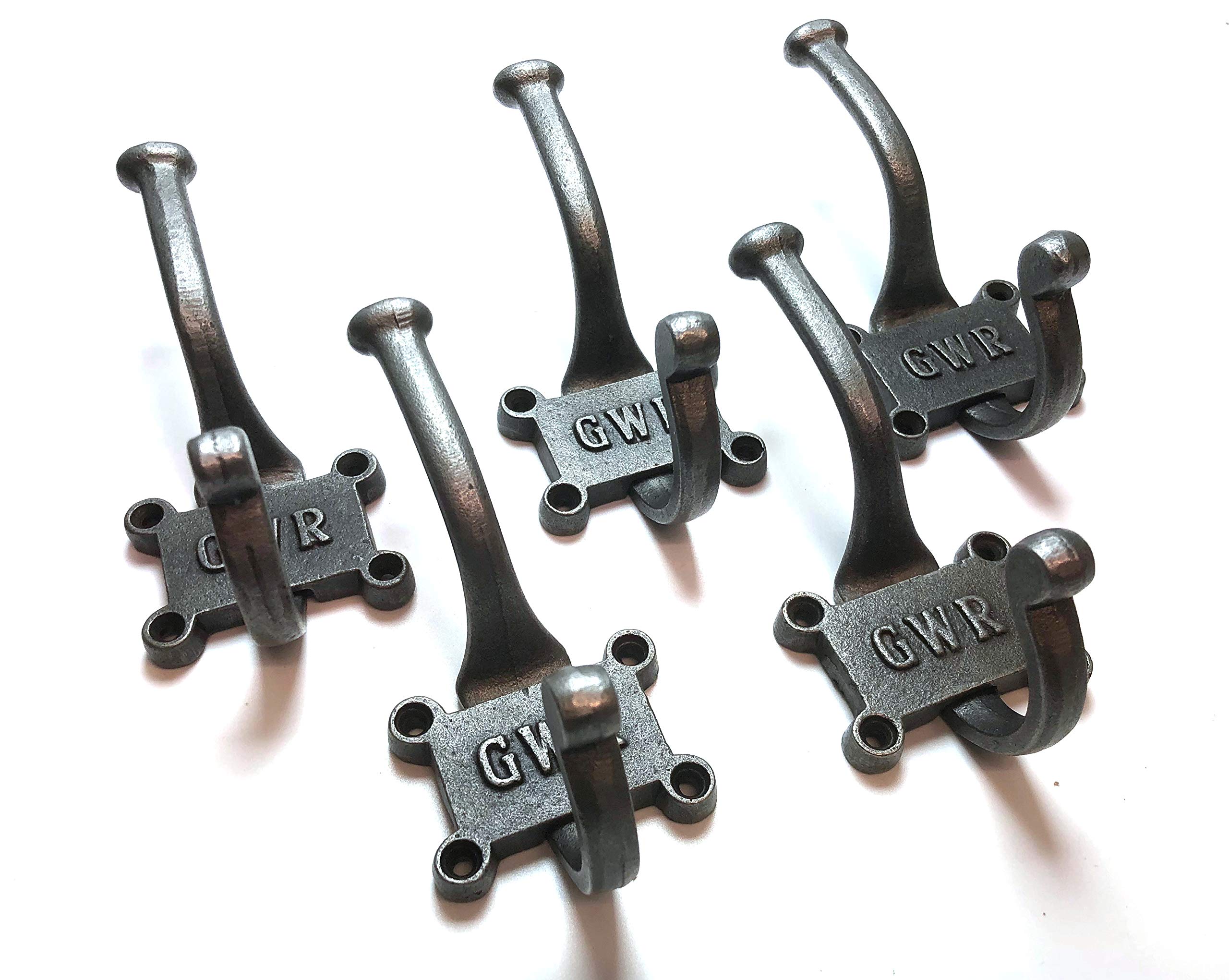 Coat Hook Retro 'GWR' 2 Part 4 Screws 125mm - Pack of 5 Hooks