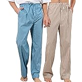 U2SKIIN Mens 2 Pack 100% Cotton Pajama Pants, Soft Lightweight Striped Lounge Pj Bottoms for Men with Pockets