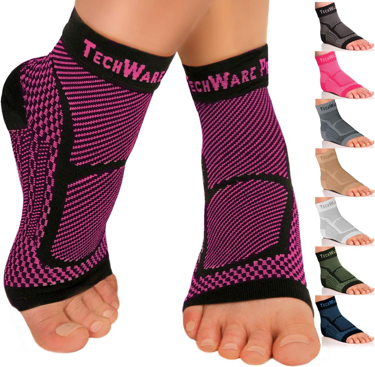 TechWare Pro Ankle Brace Compression Sleeve - Relieves Achilles Tendonitis, Joint Pain. Plantar Fasciitis Sock with Foot Arch Support Reduces Swelling & Heel Spur Pain. Injury Recovery for Sports : Sports & Outdoors