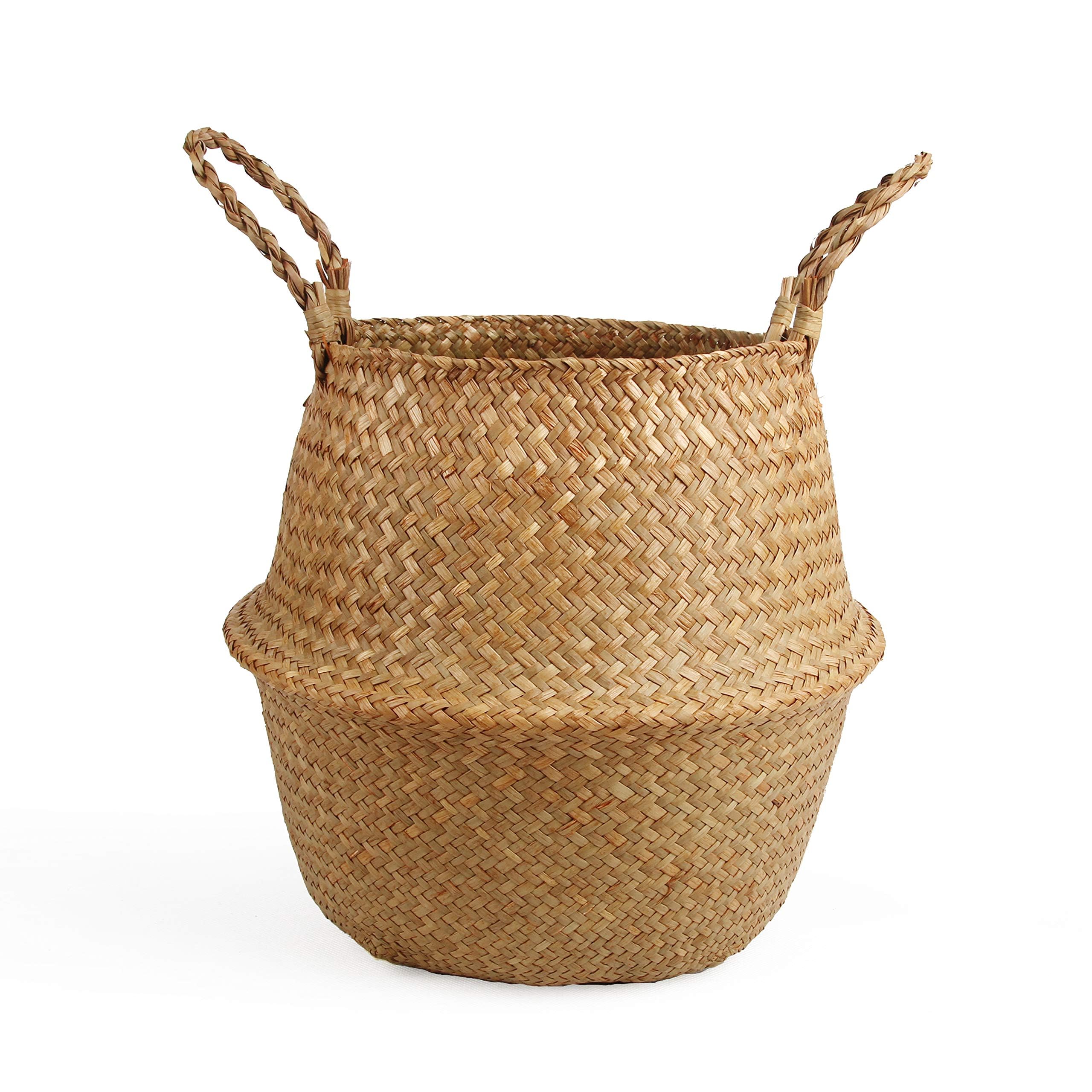 BlueMake Woven Seagrass Belly Basket for Storage, Plants, Picnic and Groceries (Small, Original)
