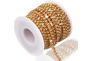 DROPOWER 4MM Crystal Rhinestone Close Chain Trim 10 Yards Rhinestone Banding Claw Cup Chain for Sewing Crafts, DIY Decoration, Jewelry, Clothing, Shoes Gold