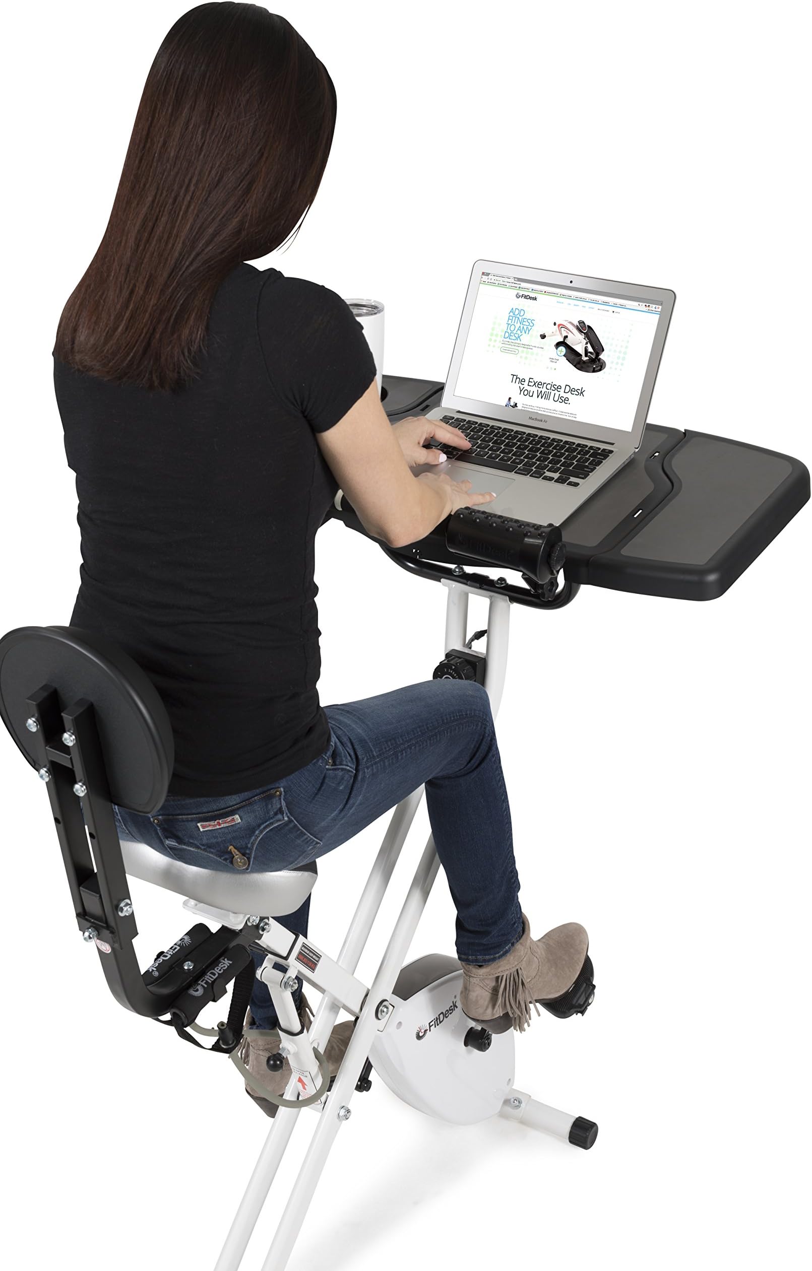 FitDesk Folding Indoor Excercise Bike 2.0 Best Workout Cardio Bike For Fitness With Desk For Laptop + Desk Extension Kit
