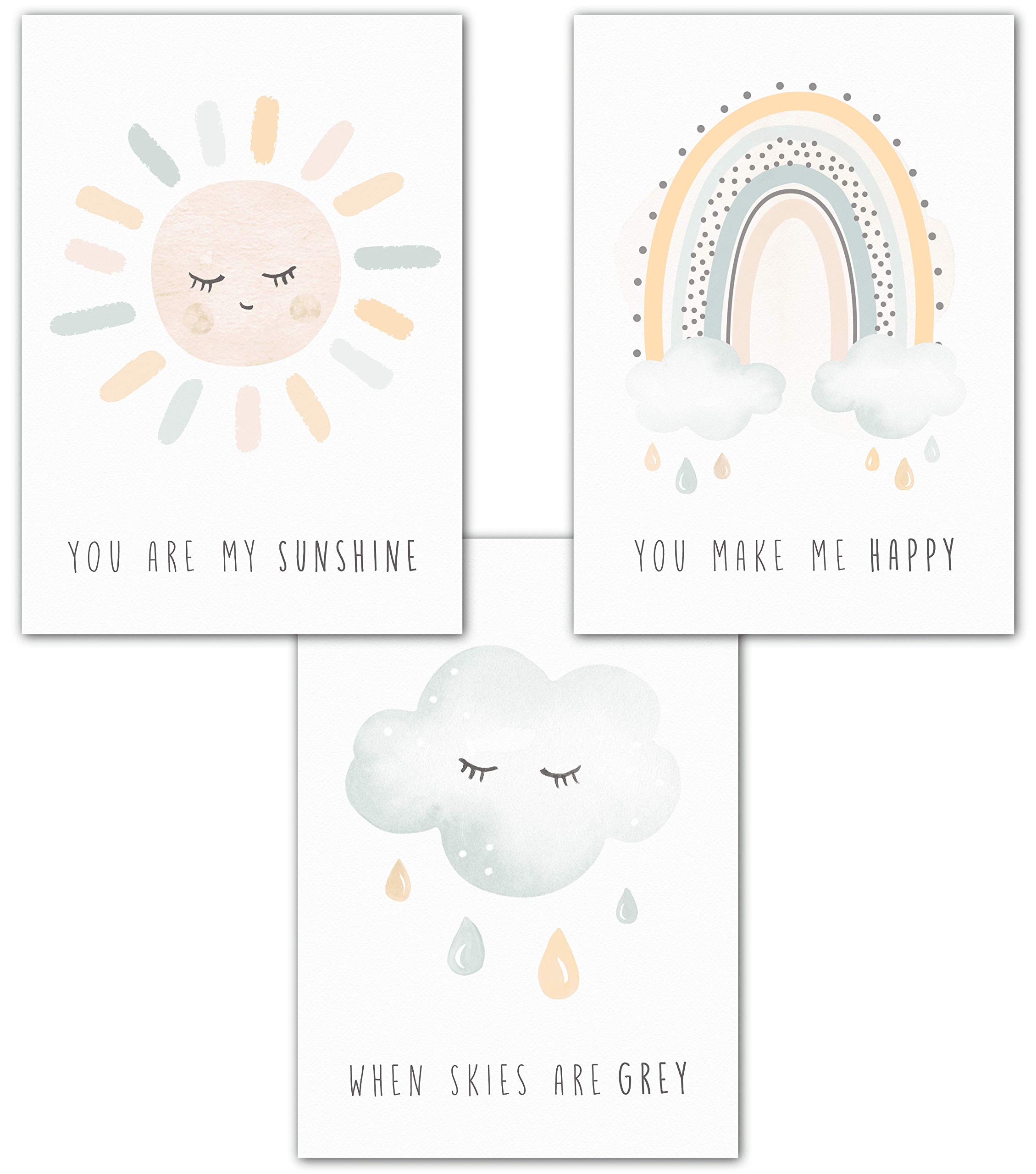 Lemmami Papeterie Set of 3 Children's Room Poster Pictures DIN A4 | Girls Boy Decoration | Decoration Nursery | Rainbow Sun Cloud (3 Pictures Set Pink Blue, Pastel, Wall Decoration)