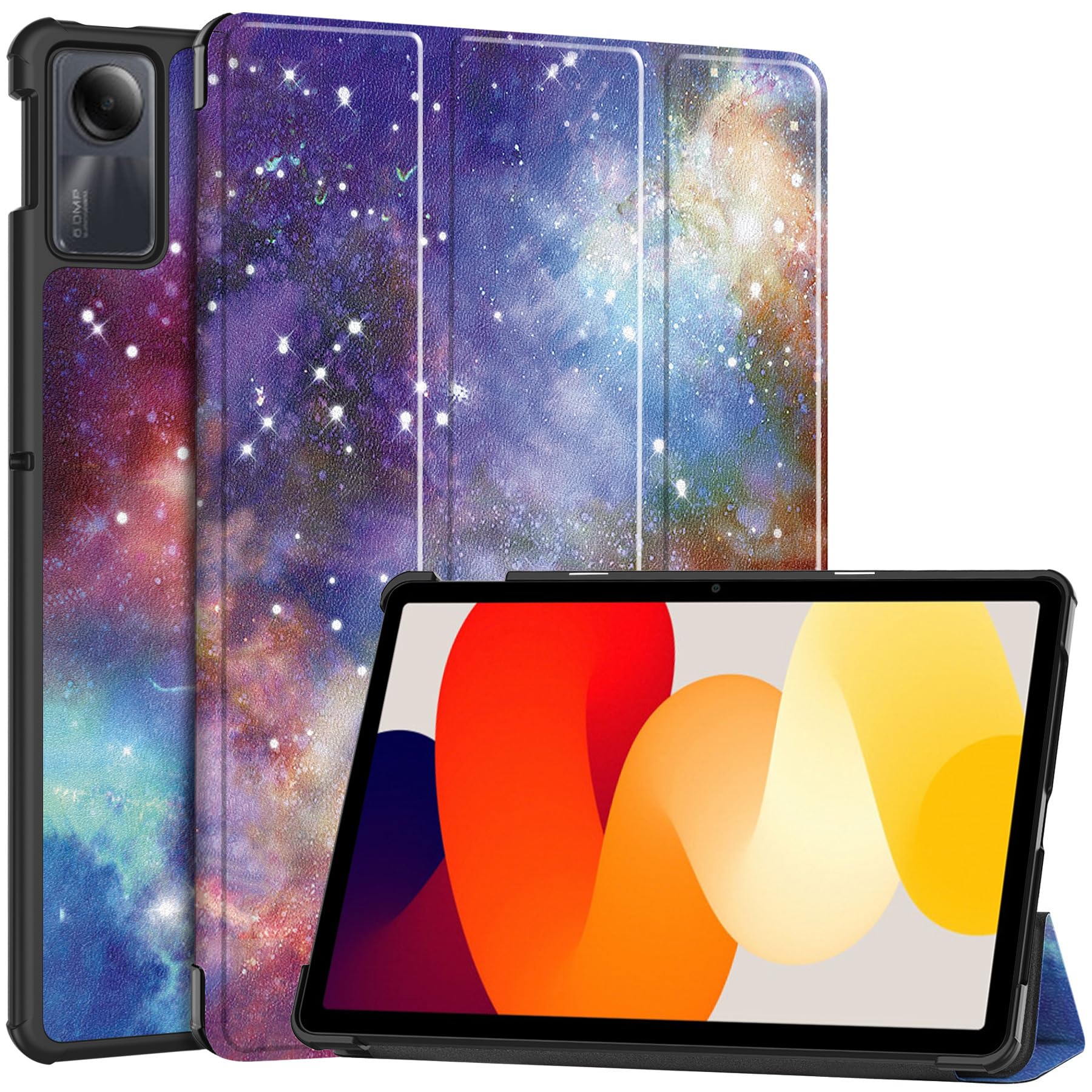 QINOUK Case for Xiaomi Redmi Pad SE, [Stand Feature] Ultra Thin Smart Cover with Auto Sleep Wake, PU and PC Anti-scratch Protective Case, for Xiaomi Redmi Pad SE-Colorful