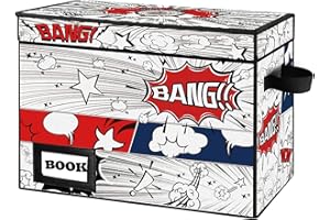 YNSZAS Comic Book Storage, Comic Book Box, 15.8" X 7.8" X 11.8", Collapsible Comic Short Box, Holds 160-180 Comic Book, Heavy Duty Comic Book Bin Container Holder Shelf (Cartoon Clock)