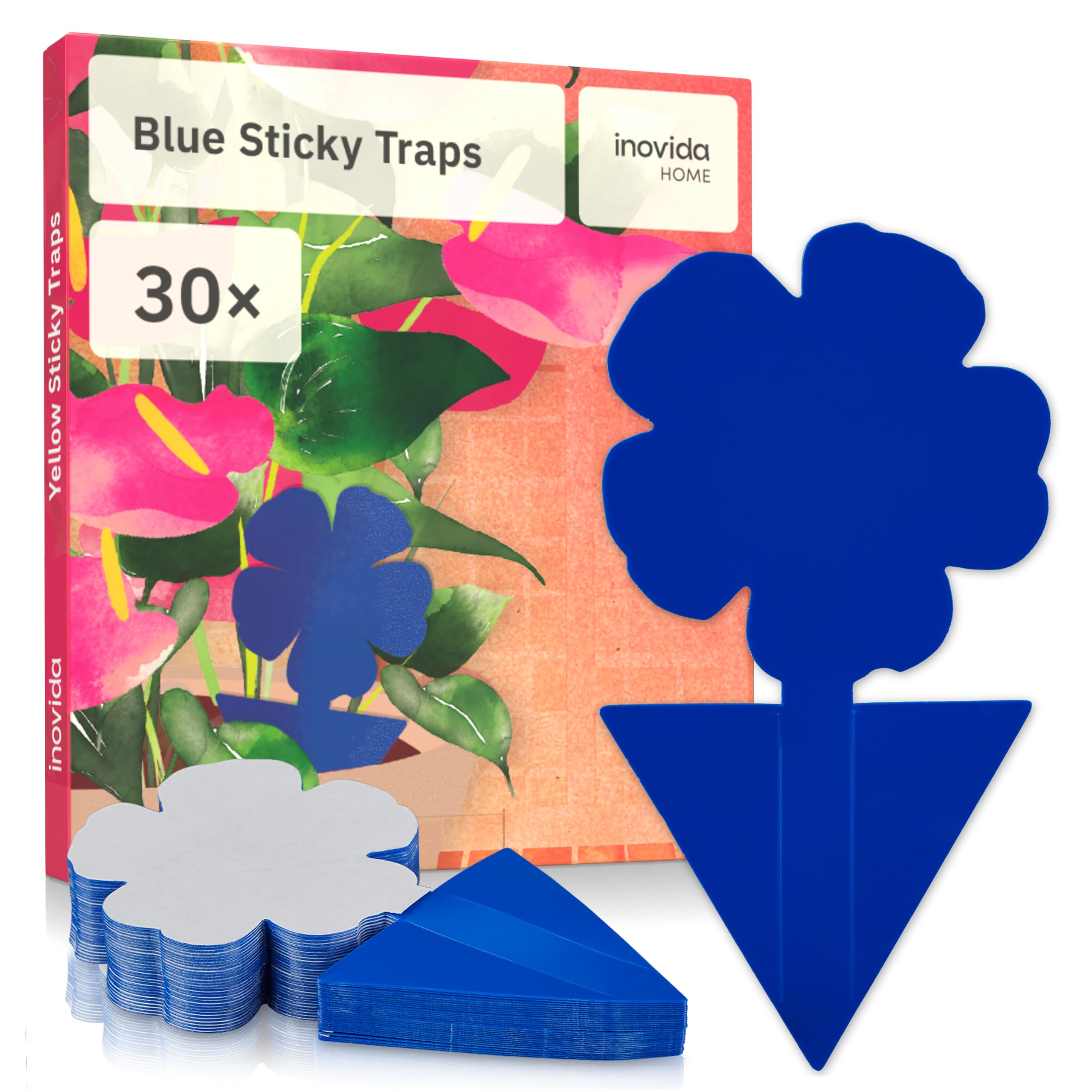 Blue Sticky Traps Thrips Control : 30x Sticky Fly Paper for Thrips – Non Toxic House Plant Stickers for Indoor Plants – Inovida Fly Catcher Indoor