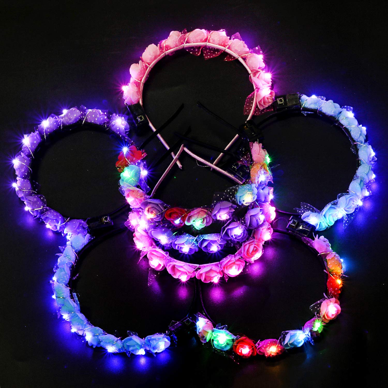 Legendog 8PCS Led Headband, Fashion Faux Flower Headbands for Women, Light Up Flower Headband, Led Flower Headband for Kids Teens Girls Women Birthday Wedding Holiday Christmas Halloween Party